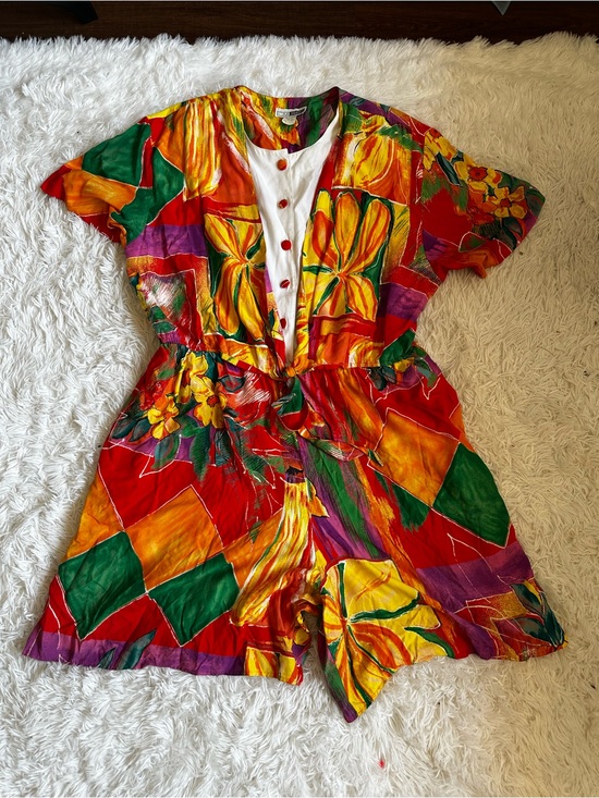 C. M. shapes Pants - 90s Vintage Colorful Floral Patchwork Women's Romper 3X